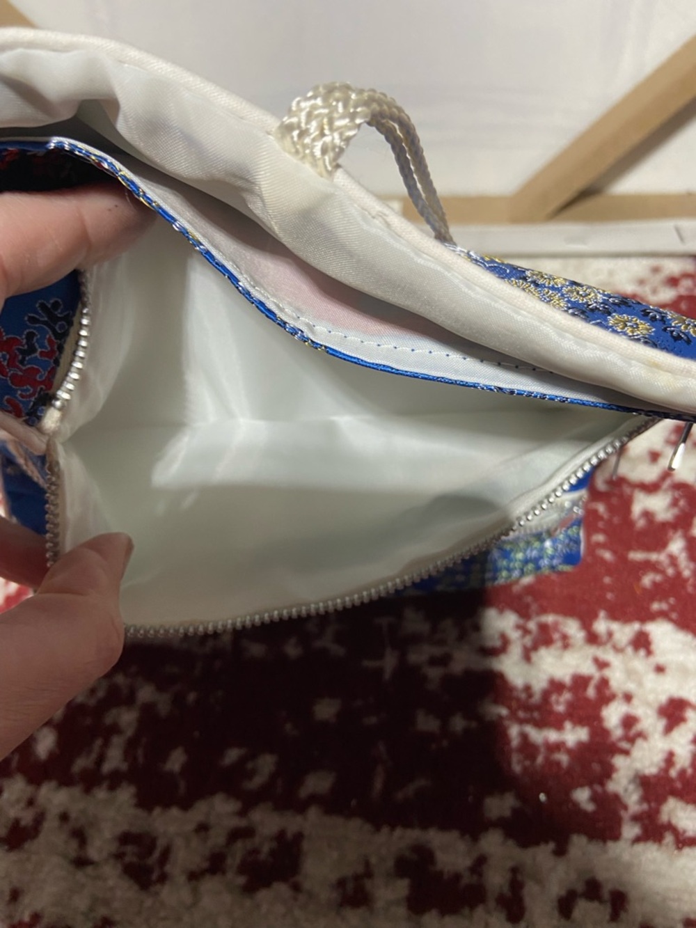 Blue Embroidered Asian Brocade Rolled Jewelry Pouch - Picture 7 of 9